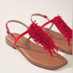 NIB Chico’s Kid Suede Red Fringe Thong Sandals Size 7.5